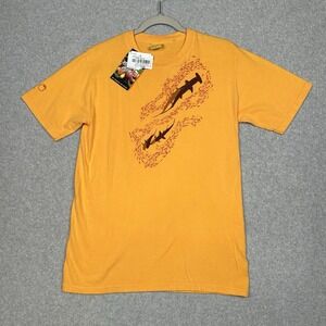 NWT Crazy Shirts T-Shirt Mens S Orange Mango Dyed Double Side Shark Graphic Surf